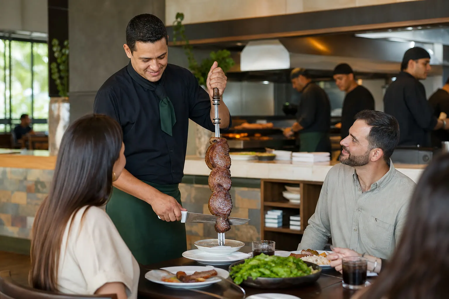 Operação de churrascaria em um estabelecimento de food service